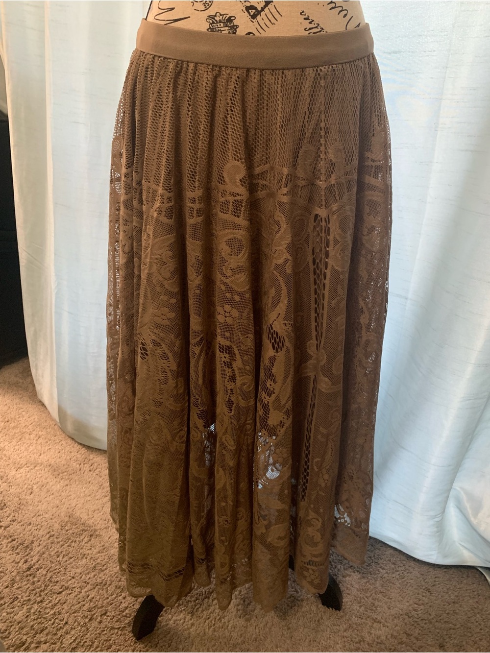 Brown Lace A-Line Maxi Skirt